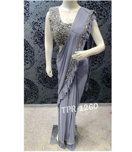 Party Wear Saree With Designer Surat Blouse Material Bollywood Indian Embroidery Sari With Blouse Wholesaler Torque Color Saree Garment - Product Image 1