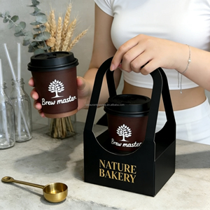 ถาดใส่แก้วกาแฟแบบใช้แล้วทิ้ง ทำจากเยื่อกระดาษ สำหรับใส่แก้วขนาด 8-32 ออนซ์  แบบหนีบได้  สำหรับร้านอาหารแบบนำกลับบ้าน  รุ่น Recyclable Takeaway 2 4 Carrier - Product Image 1