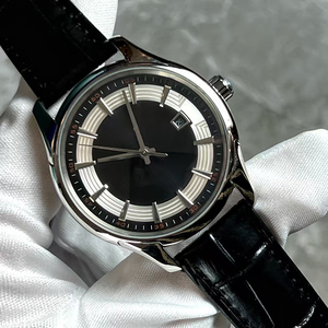 Reloj de Hombre Premium, Diseño Clásico, Esfera Negra con Ranuras, Caja de Acero 316L, Correa de Cuero Negra, Fecha, Mecánico Automático - Product Image 1