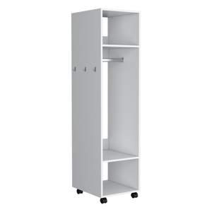 Armoire en bois blanc 63H, 3 étagères, 1 miroir, 4 roulettes, meuble de chambre autoportant pliable pour usage domestique - Product Image 4
