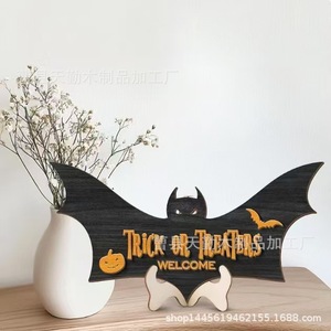 Adorno decorativo de madera con forma de murciélago para Halloween, ideal para la decoración del hogar, que agrega un toque de ambiente. - Product Image 2