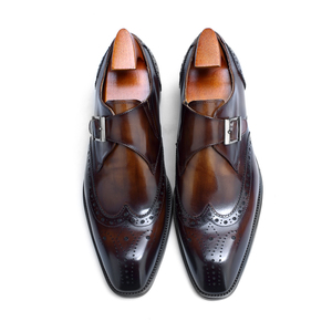 Chaussures <span class=keywords><strong>Derby</strong></span> Formelles de Mariage F64-KH6 en Cuir de Vachette Pleine Fleur, Sculptées à la Main, Bouton Unique, Qualité Supérieure et Luxe - Product Image 6