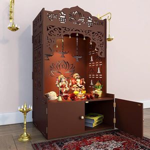 <span class=keywords><strong>Tempio</strong></span> in Legno MDF con Motivo a Loto, Scaffale Spazioso Integrato e Luce di Focalizzazione, Bianco - Vendita all'Ingrosso - Product Image 4