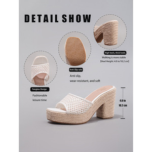 Women's Summer Outdoor Hemp Rope <b>Wedge</b> <b>Heel</b> Platform Thick Sole Slip-On Open Toe Sandals - Product Image 5