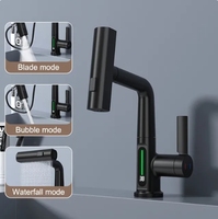 Olifebanos Matt Black Digital Go up and Down Basin Mixer Lavatory Faucets dengan Pullout Deck Mounted LED Display Black