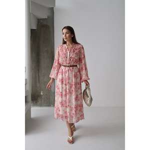 Vestido Casual con Estampado Floral Rosa, Cuello con Solapa, Silueta Holgada, Tejido Transpirable, Cintura Natural, para Uso Diario - Product Image 5