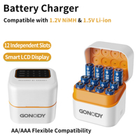 Chargeur de piles mixtes Flip Top Lithium NiMH 1.2V 1.5V AA AAA pour lecteur de jeux, 12 emplacements, canaux indépendants, 6AA+6AAA