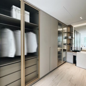 BALOM High End U-Shaped Luxury Walk in Closet Built-in Glass Wood Soft Close Drawers <b>LED</b> Light Custom OEM Wholesale - Product Image 3