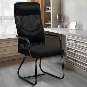 Chaise de bureau exécutif pas cher de haute qualité Durable Stable hauteur réglable ergonomique sans roue chaise de réunion noire avec dossier haut