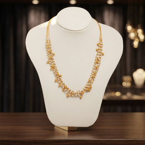 Collier élégant à plusieurs rangs en or et perles, avec des perles dorées suspendues, collier long traditionnel léger pour femmes - Product Image 1
