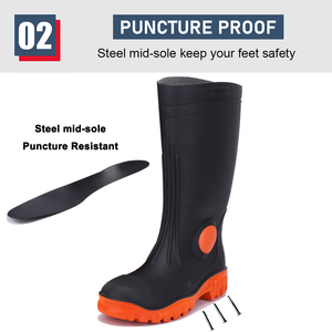 Bottes de pluie en caoutchouc PVC OEM, larges, avec embout en acier, anti-perforation, antidérapantes, résistantes à l'huile, aux acides et aux alcalis, imperméables, antistatiques pour l'exploitation minière - Product Image 4