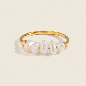 Anello X&L Siez <span class=keywords><strong>7</strong></span> in Acciaio Inossidabile con Perle Naturali Eleganti per Donne, Placcato in Oro 18K PVD, Gioiello Charm per Uso Quotidiano, Vendita all'Ingrosso - Product Image 1