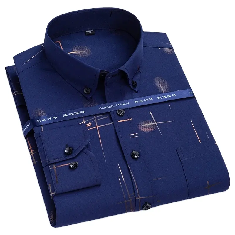 Men's Non-iron Shirts Business Casual Bronzing Long Sleeved Regular Fit Shirts New Fashion Print Top Clothing