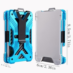 <b>Slim</b> Aluminum Card Holder Carbon Fiber Pattern Blue Clip Closure 30mm Thick Wallet for Credit Cards and ID - Product Image 2