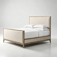 Lit sur mesure de taille Queen, moderne et minimaliste, avec tête de lit rembourrée en tissu et panneau en bois massif, et pied de lit, pour maison, villa, hôtel
