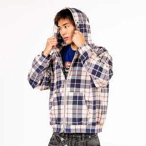 Sweat à capuche zippé à carreaux pour femme, décontracté, avec cordon de serrage et poches - Product Image 2