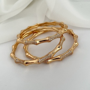Brazalete de Bambú Dorado para Mujer con Circonita Cúbica, Brazalete de Lujo, Joyería Elegante de Moda, Regalo - Product Image 4