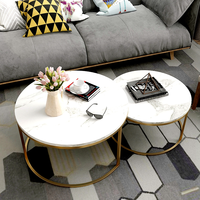 Ensemble de table basse en marbre rond moderne du milieu du siècle avec cadre en métal argenté ensemble de table basse imbriquée pour salon décor à la maison