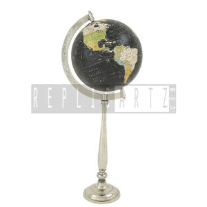 Unique Silver Aluminum Metal PVC World Globe Decorative Educational <b>Desktop</b> Directions One-of-a-Kind Product - Product Image 2