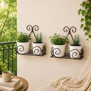 Supports muraux vintage en métal pour fleurs, finition thermolaquée, pour usage intérieur et extérieur, style rustique, jardinières suspendues - Product Image 1