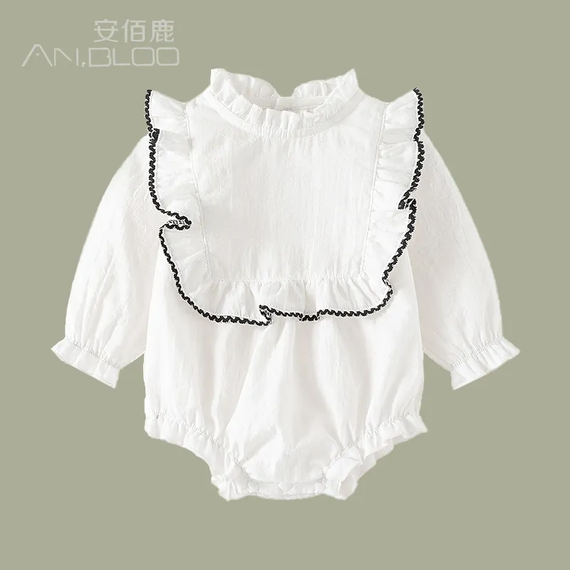 wholesale 2024 New arrival of pure white cotton baby jumpsuit newborn clothes baby girl rompers 0 3 March