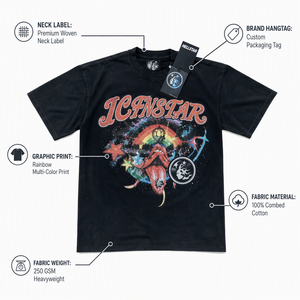 Camiseta Negra con Estampado de Dibujos Animados para Hombre, 100% Algodón, Manga Corta, Cuello Redondo, Corte Holgado, Informal, Playeras de Hombre G5 de Marcas - Product Image 3