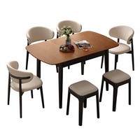 Ensemble table et chaises de salle à manger rectangulaire extensible en bois massif, style moderne de luxe, éco-responsable et durable, idéal pour les intérieurs de villas