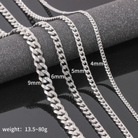 Chaîne gourmette pour homme 4MM 5MM 6MM 9MM en acier inoxydable massif argenté, collier cubain