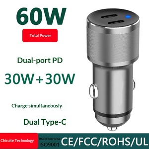 <span class=keywords><strong>Chargeur</strong></span> de voiture double USB-C 60W avec double charge rapide PD 30W + 30W, ports Type-C à brancher sur l'allume-cigare - Product Image 5
