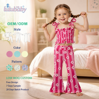Ensemble rétro hippie pour filles DH ODM en bambou, comprenant un débardeur smocké et un pantalon évasé rayé, tenue de boutique pour le marché américain