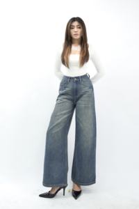 Premium Blue Highwaist Wide Leg Denim Jeans 8834 Breathable Comfort Versatile Modern Chic for Everyday Style - Product Image 6