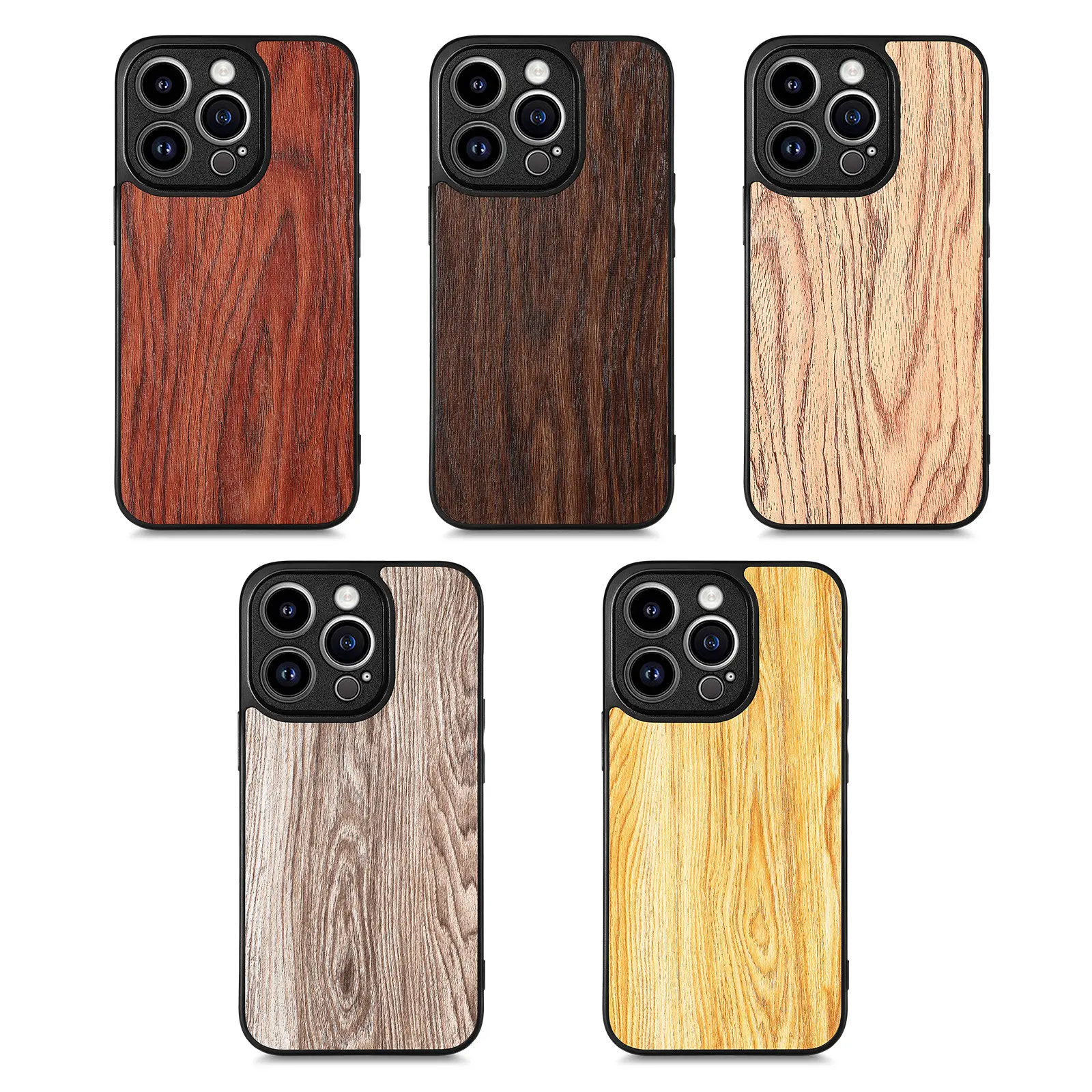 Funda de lujo de madera PU + PC para iPhone 15 Pro Max 15 Plus Funda para teléfono móvil