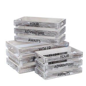 <strong>Hamper</strong> <strong>Basket</strong> <strong>Gift</strong> Distressed Decorative Set of 3 Rectangle <strong>Wood</strong> Crates White <strong>Wood</strong> Drawer Storage <strong>Basket</strong> Customized - Product Image 1