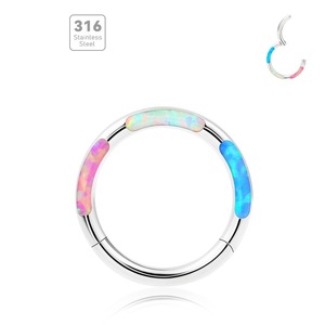 Anneau segmenté en opale en acier inoxydable 316 pour piercing corporel |   Anneau clicker coloré pour nez, septum, cartilage, hélix - Bijou - Product Image 2