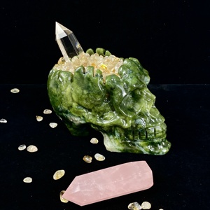 Cenicero con forma de calavera de <span class=keywords><strong>jade</strong></span> <span class=keywords><strong>verde</strong></span> natural y yooperlita al por mayor, 11-13 cm, artesanía de <span class=keywords><strong>piedra</strong></span> de cristal curativa para decoración y regalo - Product Image 2