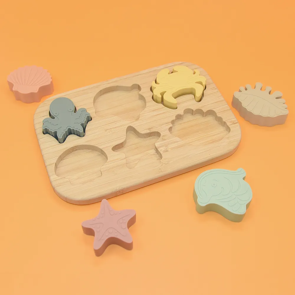 Nuevo Animal 3D suave educación temprana 100% BPA libre grado alimenticio silicona bebé niños rompecabezas juguetes al por mayor
