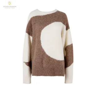Alpaca Collection Crew Neck Custom Knit 7GG Women's Knitted Sweater Mixed Colours Thick Pullover