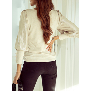 Vente en gros Nouvel Arrivage Marque privée Tendance Mode pour <span class=keywords><strong>femme</strong></span> Tops Bouton Décors Sequin Manches bouffantes Blouses élégantes - Product Image 2