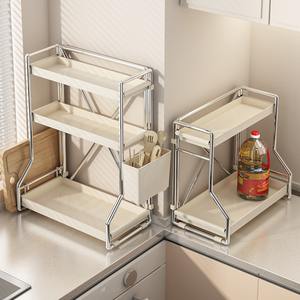 Étagère à épices pliable pour comptoir de cuisine ZJ-2005-2SR, organiseur de condiments multi-niveaux avec pinces métalliques pour le rangement - Product Image 1