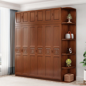 Armario de Madera Maciza de Seis Puertas, Gran Capacidad, Armario de Almacenamiento para Dormitorio, Diseño de Puerta con Bisagras, Estilo Chino - Product Image 2