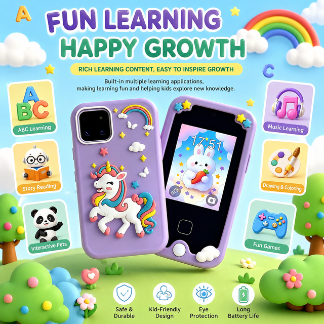 Kids Educational Touchscreen Toy Phone with Camera, Waterproof Learning Tablet for 4-6 Year Old Boys Girls
