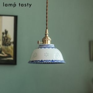 Lamp Tasty Blue And White Porcelain Pendant <b>Light</b> Round Single Head Led Home <b>Chandelier</b> - Product Image 1