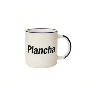 Taza de Cerámica con Estampado de Letras en Plancha, Diseño Minimalista, Serigrafiada, Ideal para Uso Doméstico y Regalos, Blanca con Ribete Azul Marino - Product Image 1