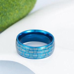 Minimalist <b>Titanium</b> Steel Laser Woven <b>Ring</b> For Men Geometric Pattern Blue And <b>Black</b> Gift Jewelry - Product Image 4