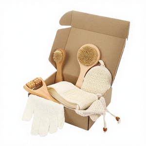 Ensemble de spa écologique naturel en cinq pièces : brosse en bambou, masseur, sac à savon, ceinture de bain, gant de bain, tampon nettoyant pour le visage - Product Image 3
