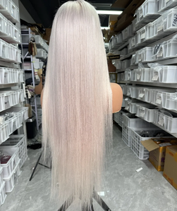 Perruque frontale en dentelle HD transparente 13x6, couleur <span class=keywords><strong>blond</strong></span> platine cendré, pré-épilée 13x4 # Perruque en cheveux humains blancs à dentelle complète 60 cm - Product Image 3