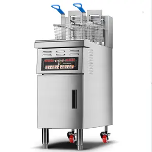 Friteuse de sol électrique à haute efficacité avec commandes par ordinateur puits unique avec levage automatique, grande capacité de 28L, menu programmable