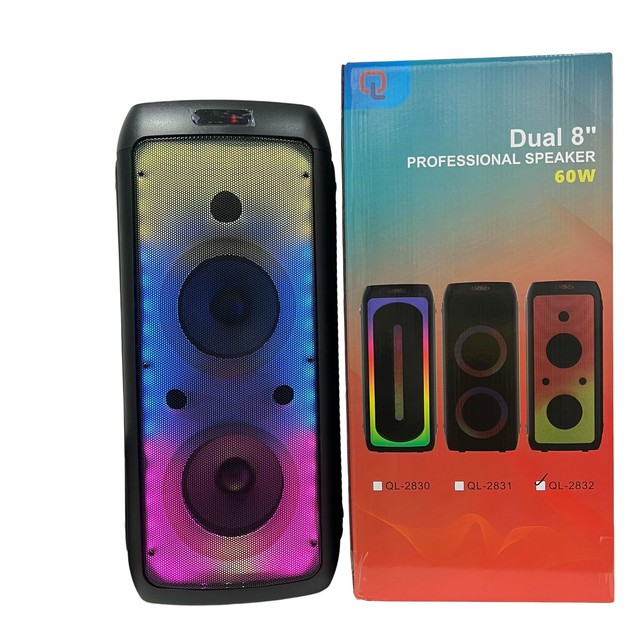 Dual 8" Drivers RGB LEDs Wireless Mic & Remote USB/AUX Sound Audio System Leading Portable BT Speaker