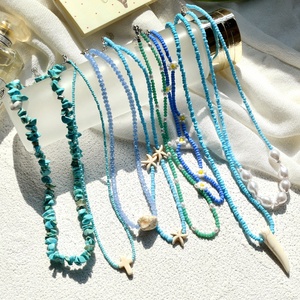 <strong>Boho</strong> Style Handmade Blue Bead <strong>Necklace</strong> Summer Blue Turquoise Beach <strong>Necklace</strong> for Woman - Product Image 1