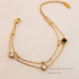 Bracelets en acier inoxydable plaqué or 18 carats, double couche, trèfle à quatre feuilles, anti-ternissement, pour femmes et jeunes filles, vente en gros - Product Image 5